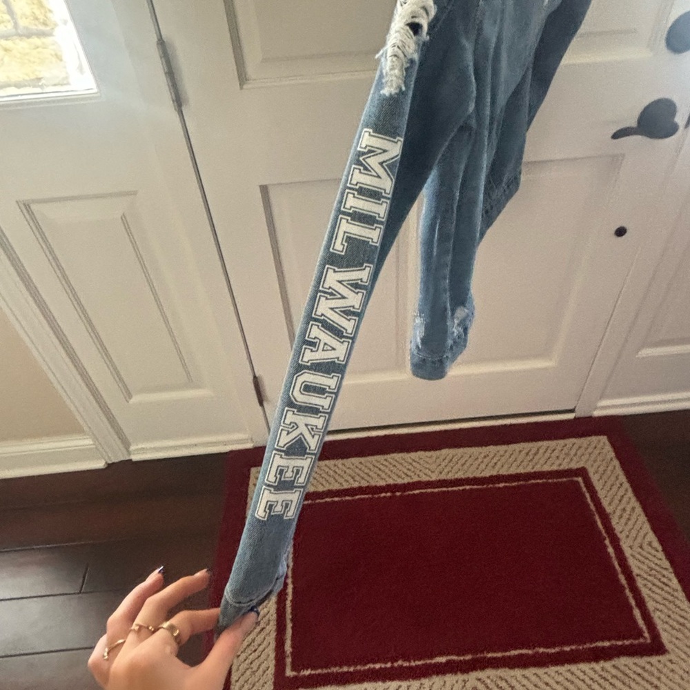 Distressed Denim Jacket With Patch - image 3